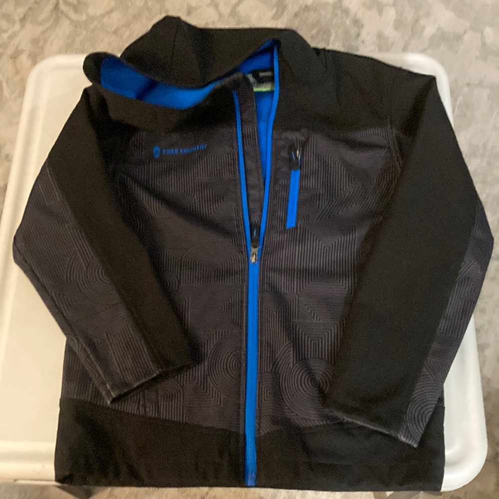 Free country, gray with black patterned, squares jacket